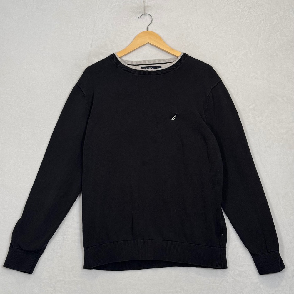 Nautica Black Crewneck Cotton Sweater Large